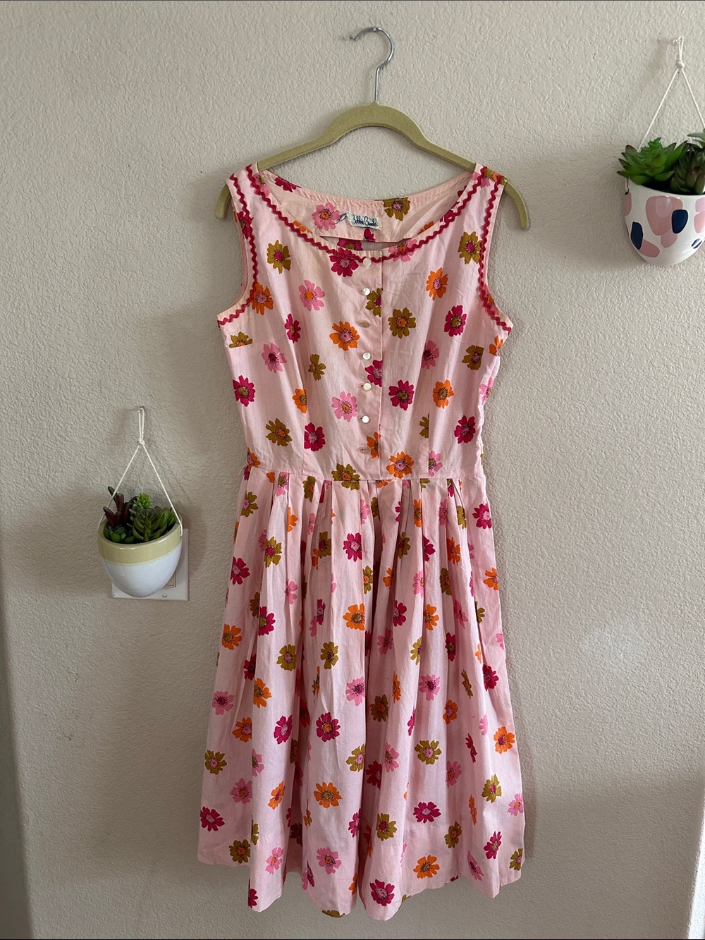 Vintage Floral Day Tea Dress 60s 70s Full Skirt Button Down Dress Medium Large